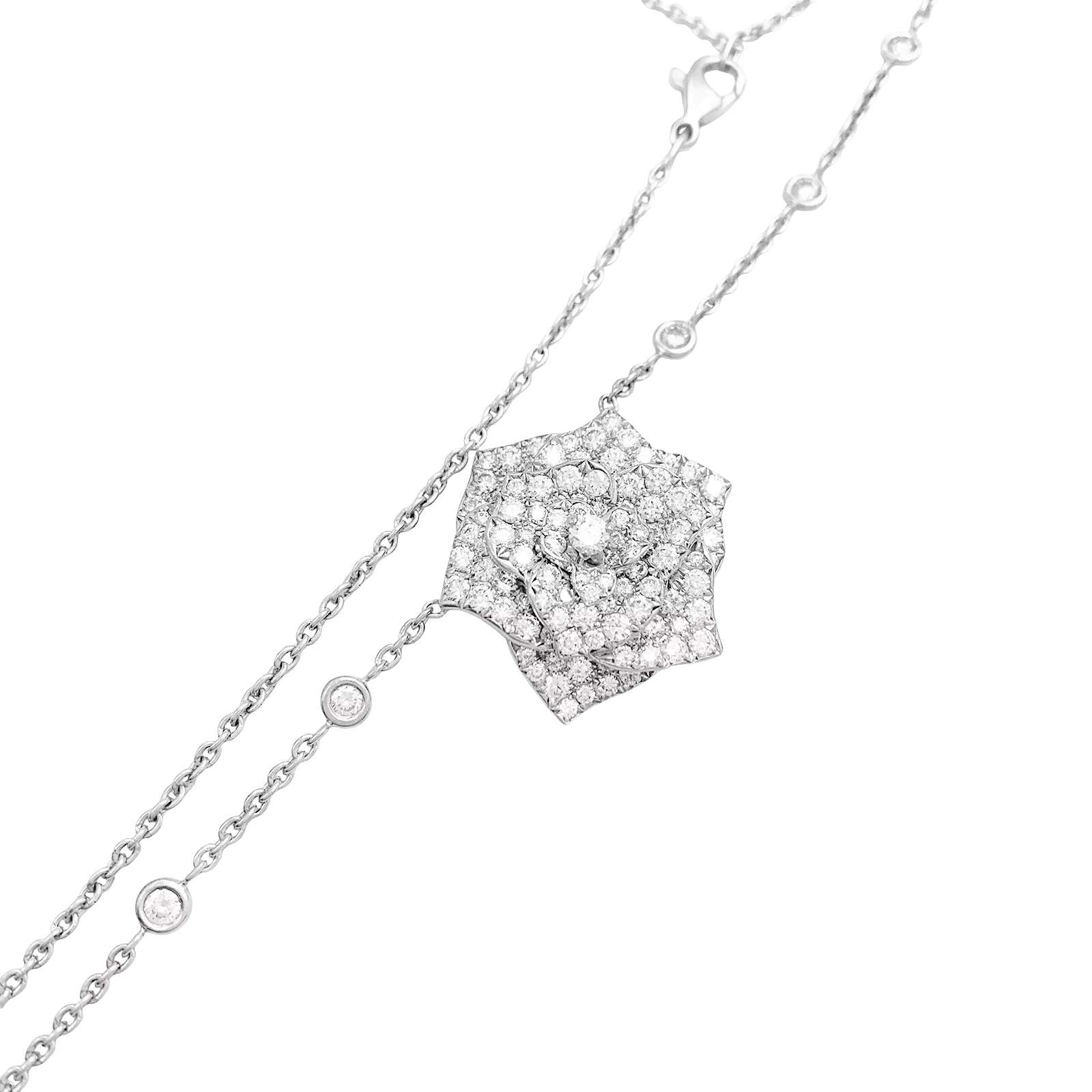 Collier Piaget "Rose" or blanc, diamants. 2