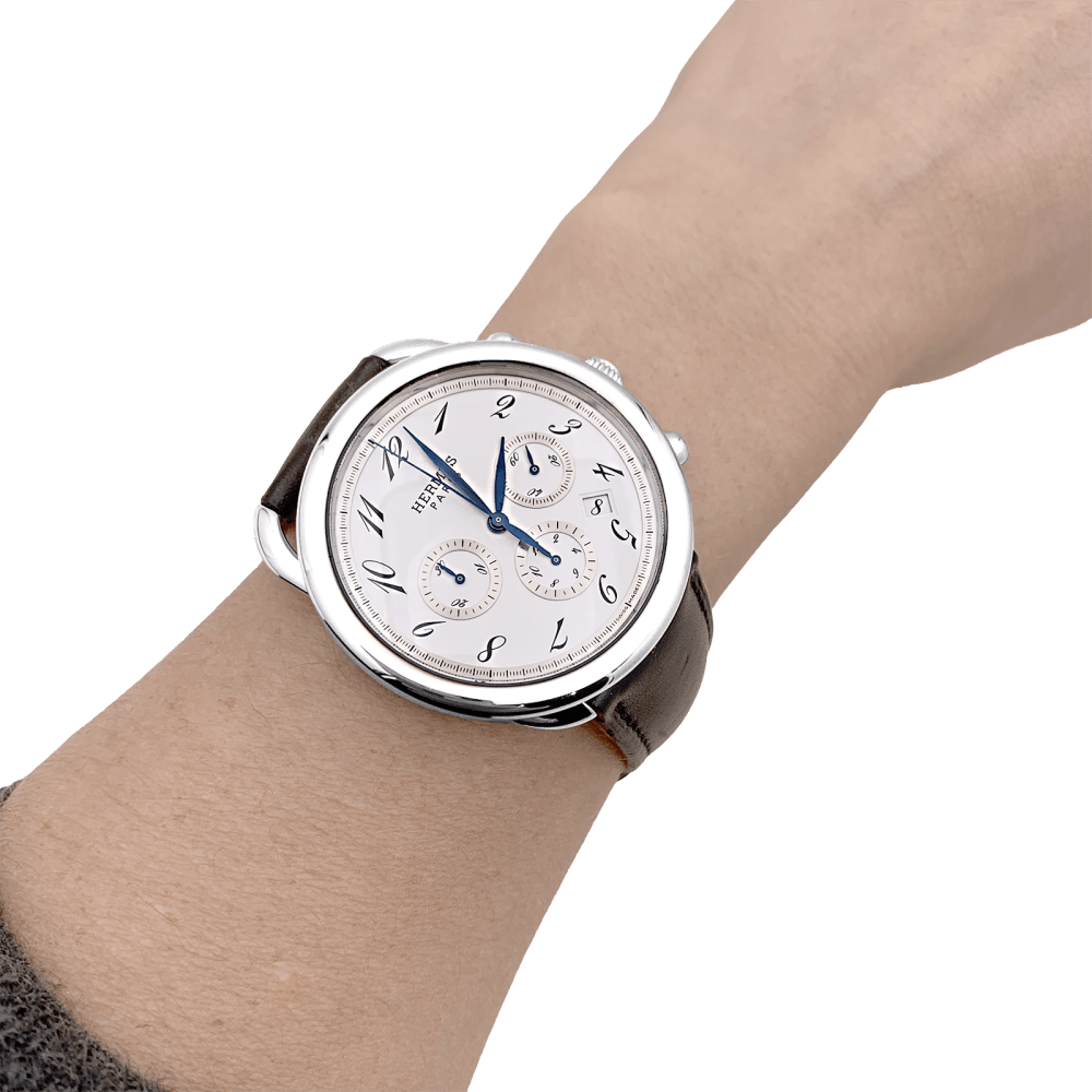 Montre Hermès, "Arceau Chronographe", acier, cuir.  5