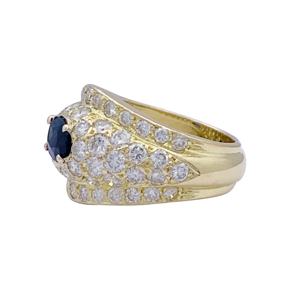 Bague or jaune, diamants et saphir. 2