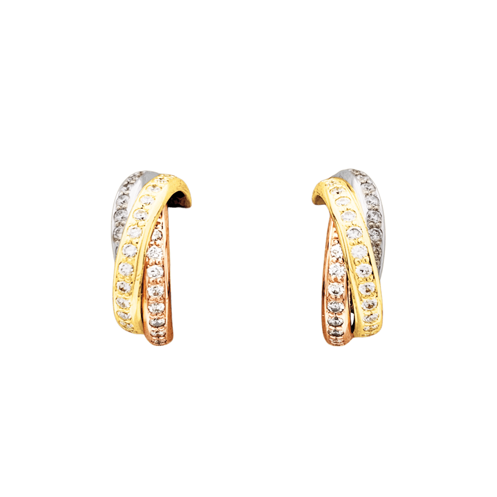 Boucles d'oreilles Cartier, "Trinity", 3 ors, diamants.  1