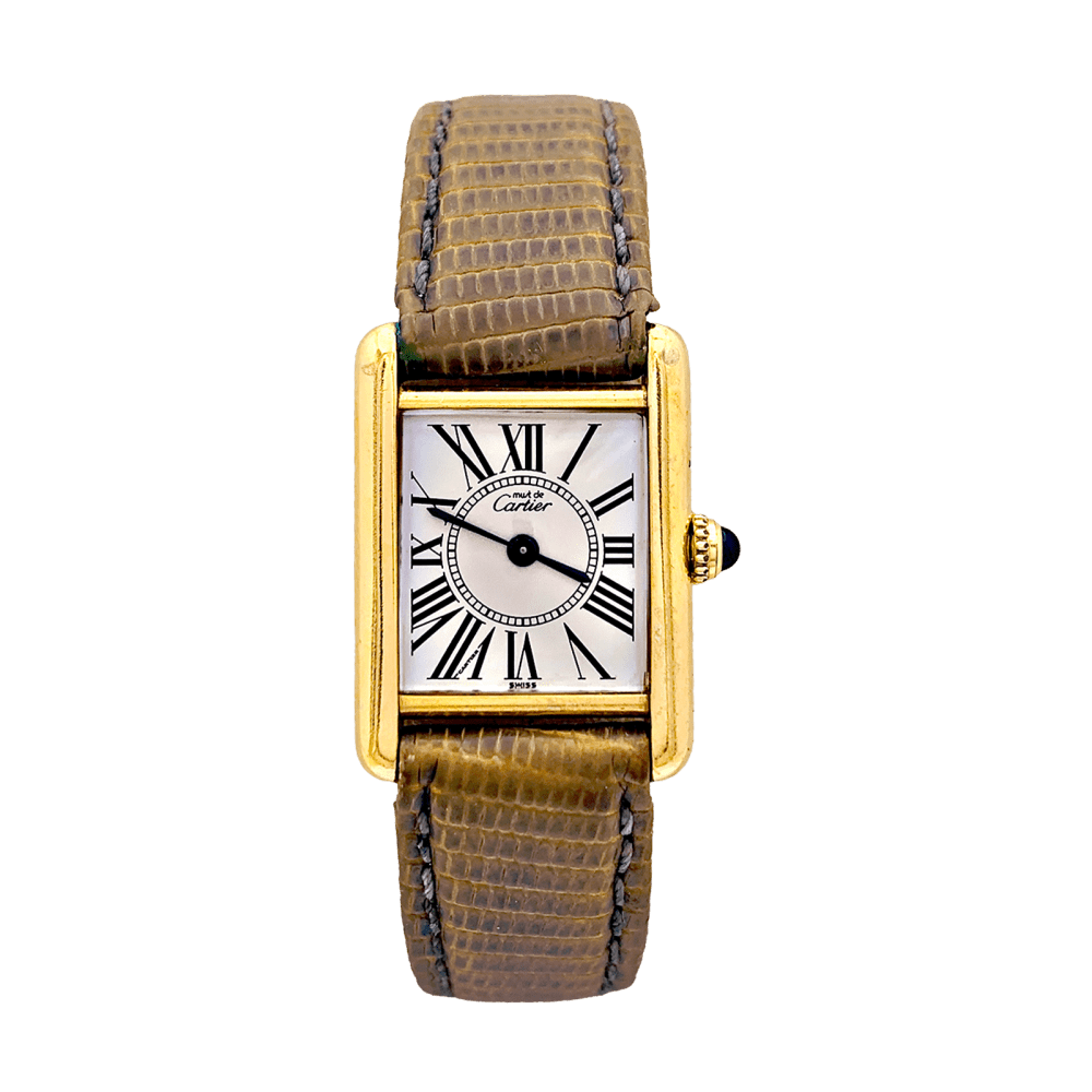 Montre Cartier, "Tank Must" argent plaqué or, cuir. 1