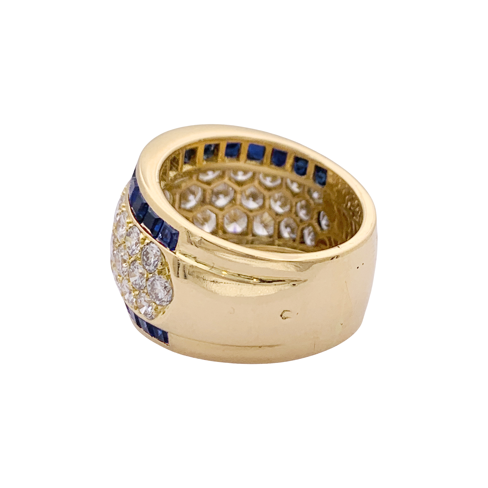 Bague vintage or jaune, diamants, saphirs calibrés. 5