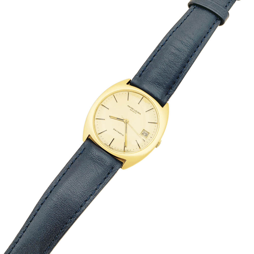 Montre Favre Leuba, or jaune, cuir.  3
