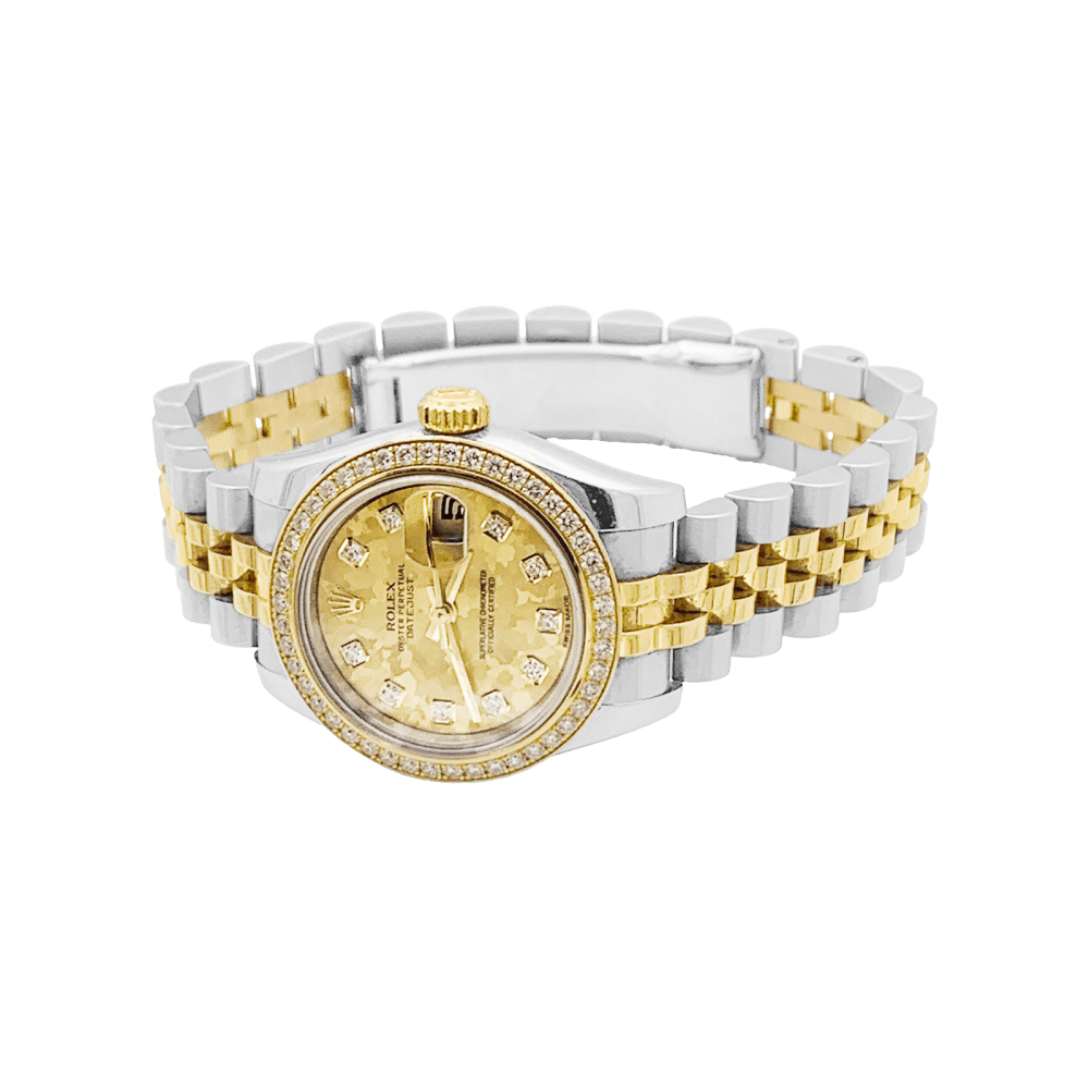 Montre Rolex, "Oyster Perpetual Lady-Datejust", or jaune, acier, diamants.  2