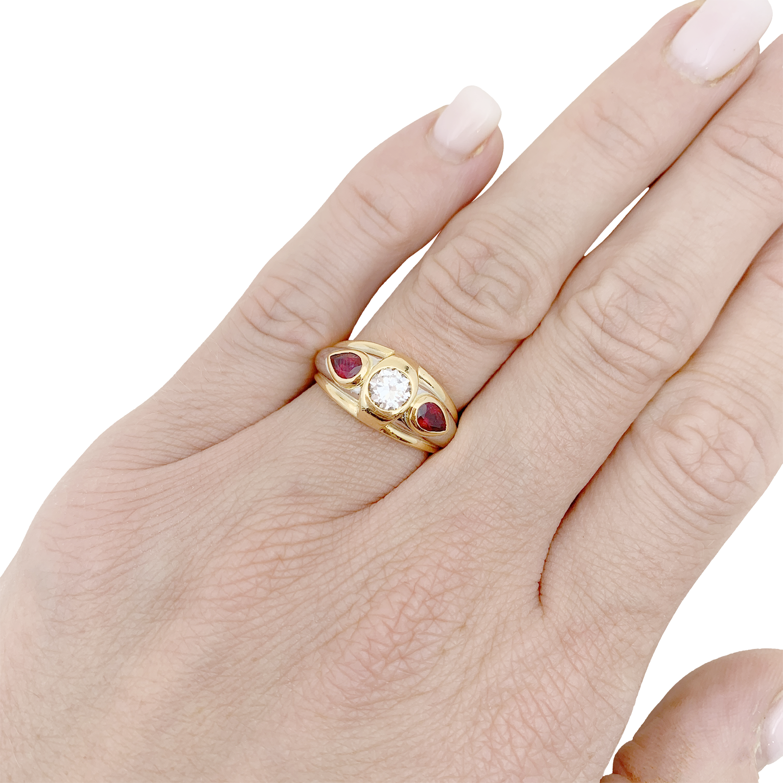 Bague or, platine, diamants, rubis. 5