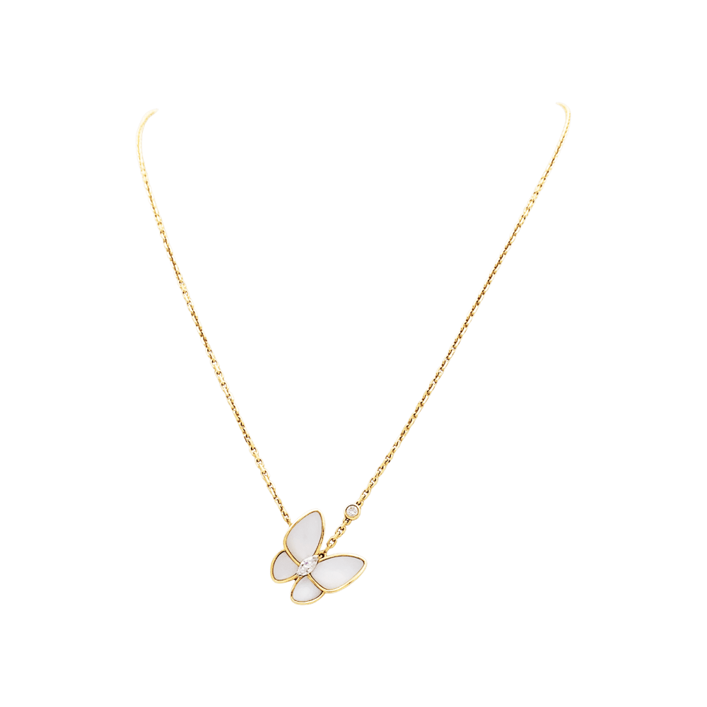 Collier Van Cleef & Arpels, "Deux Papillons", or rose, nacre, diamants.  1