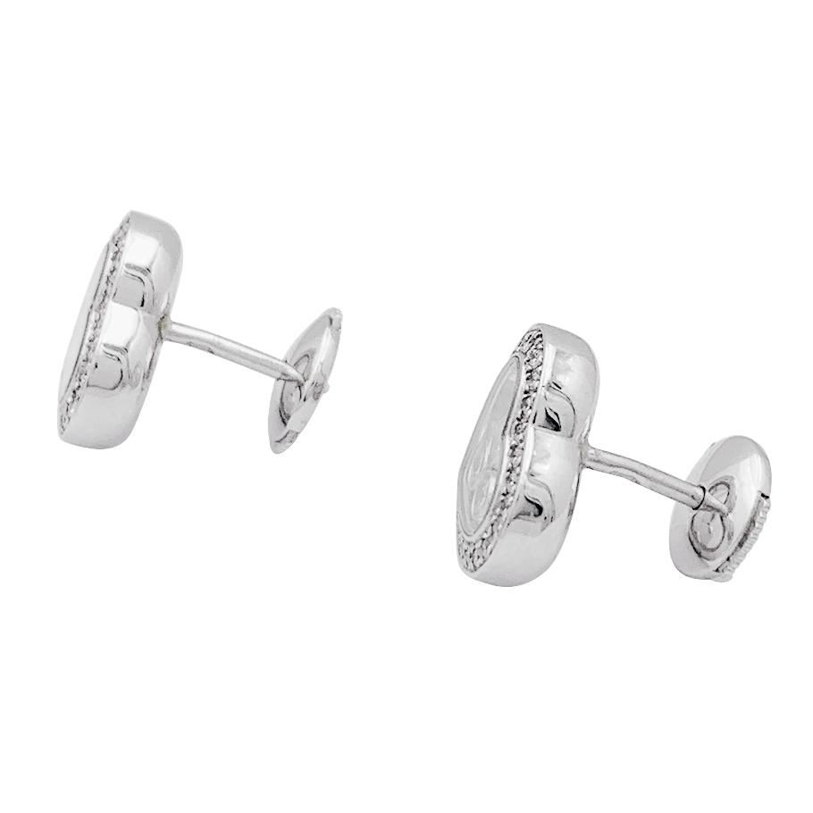 Boucles d'oreilles Chopard "Happy Diamonds" or blanc, diamants. 1