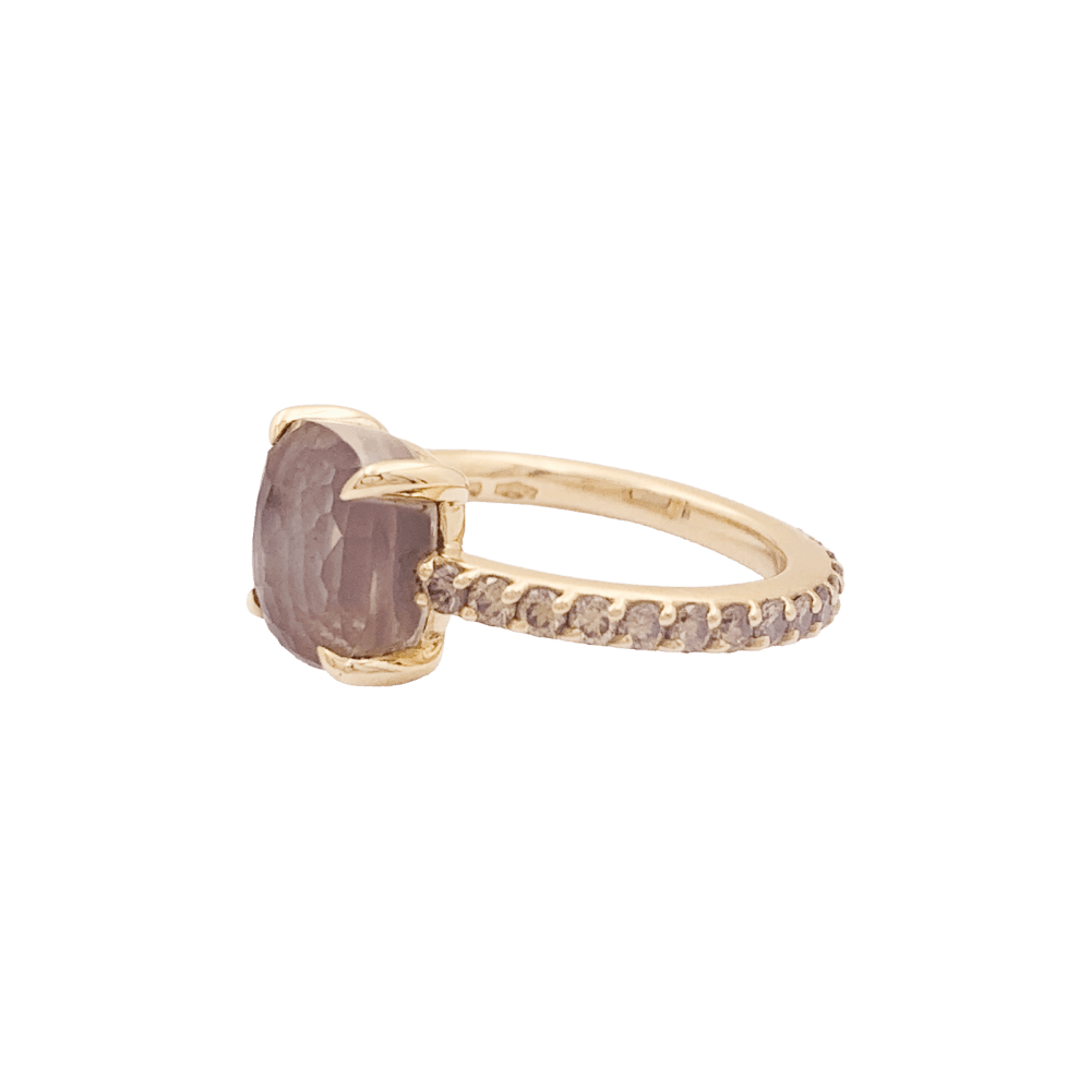 Bague Pomellato, "Baby" or rose, quartz rose et diamants bruns. 4