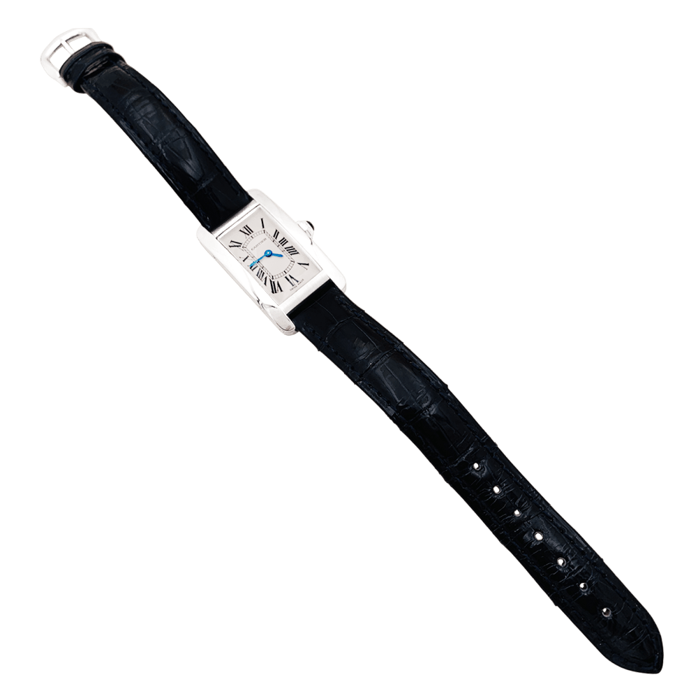 Montre Cartier, "Tank Américaine", acier, cuir.  2