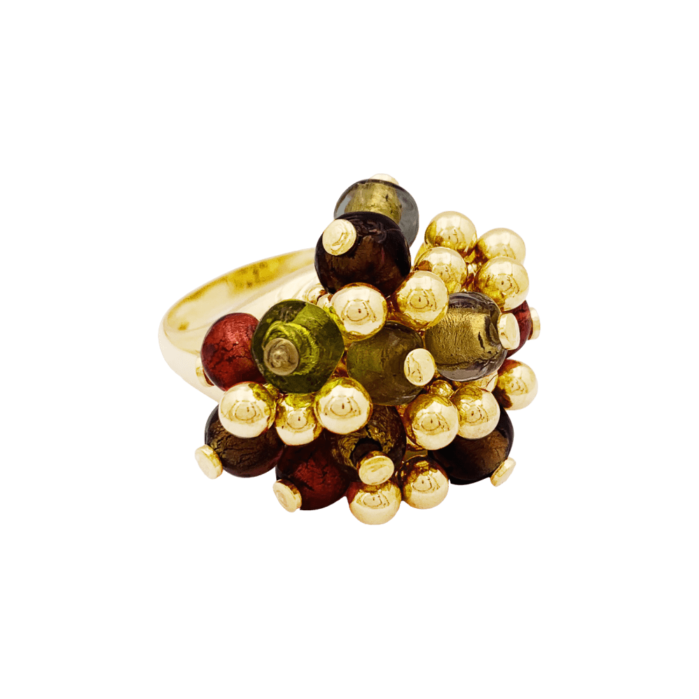 Bague vintage, "Pompon", or jaune, verre.  2