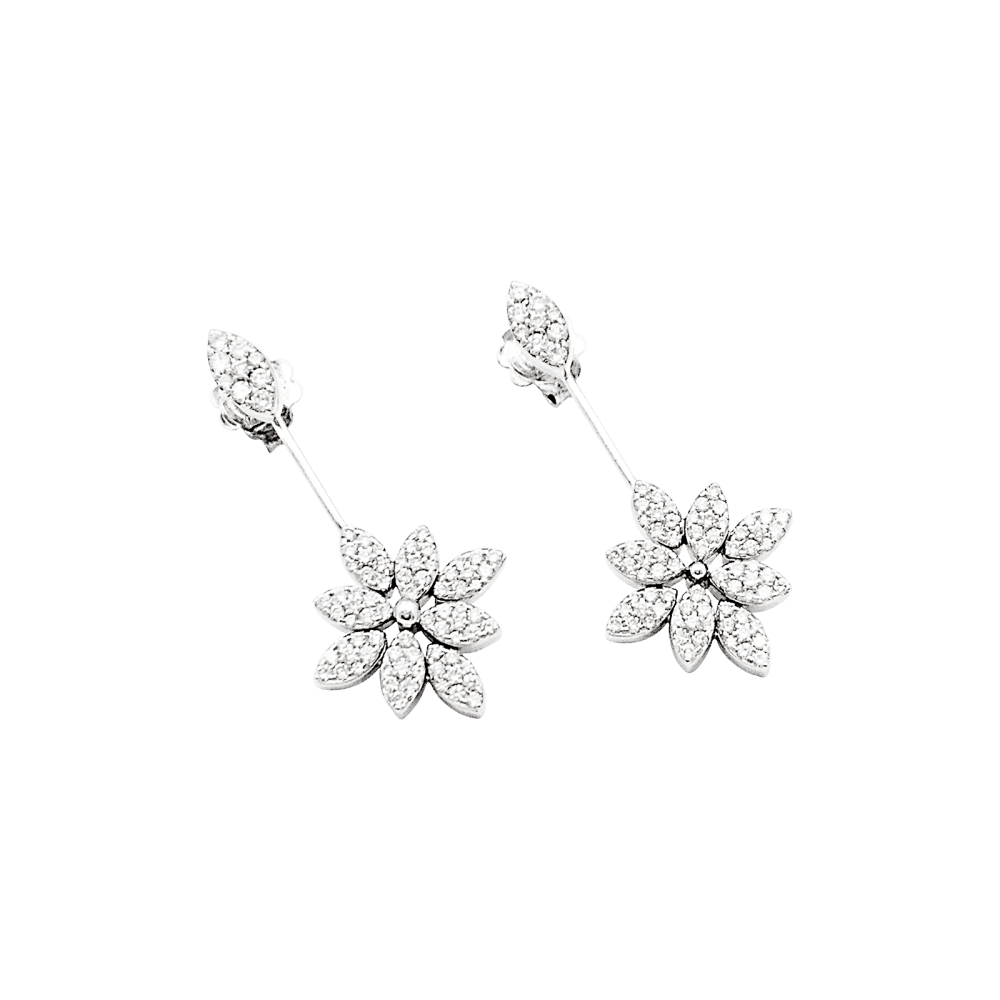 Boucles d'oreilles, or blanc, diamants.  4