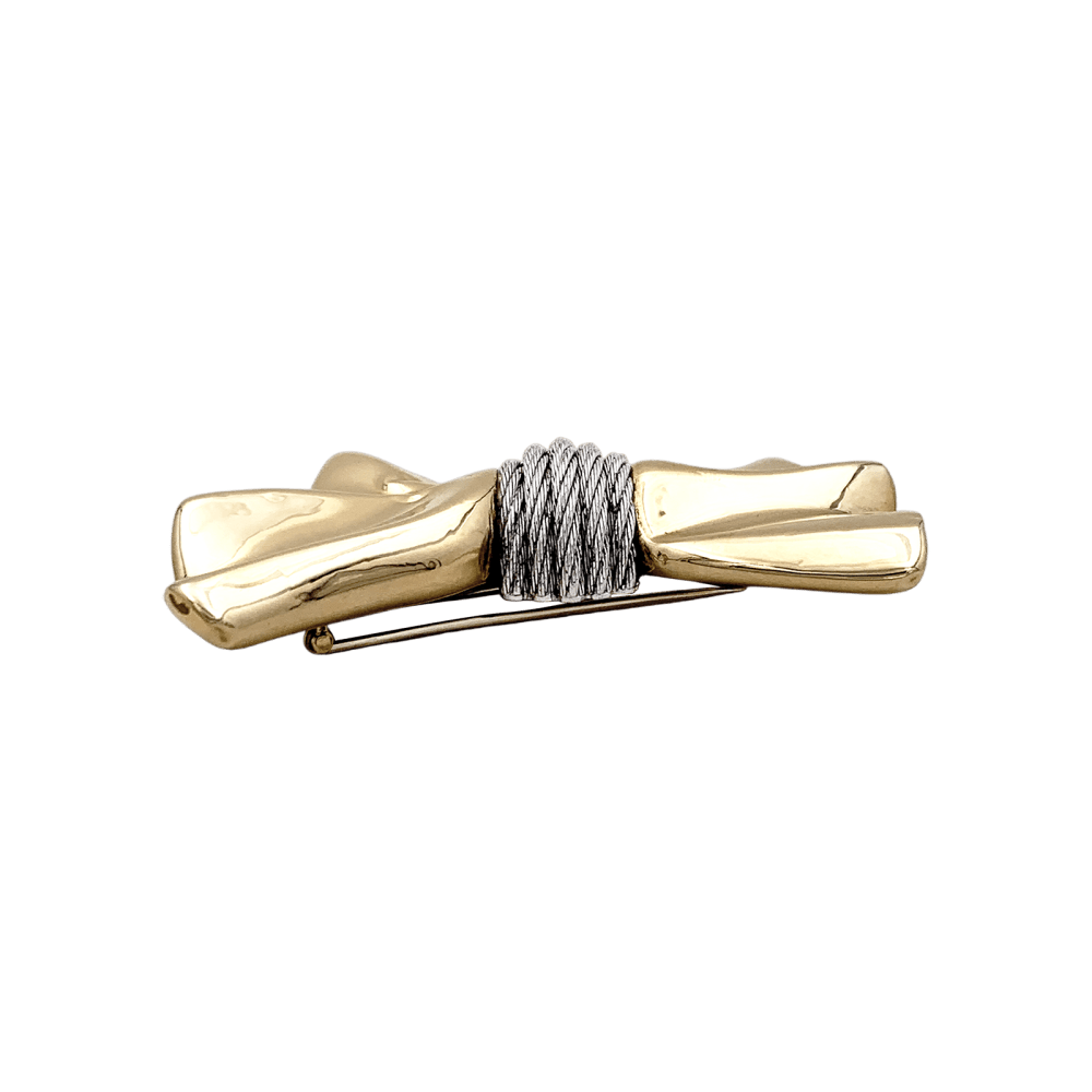 Broche Fred, "Nœud", or jaune et acier.  5