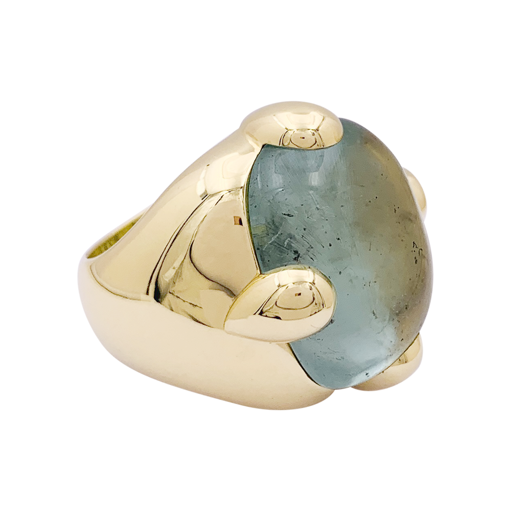 Bague Pomellato "Griffe" or jaune, aigue marine. 4
