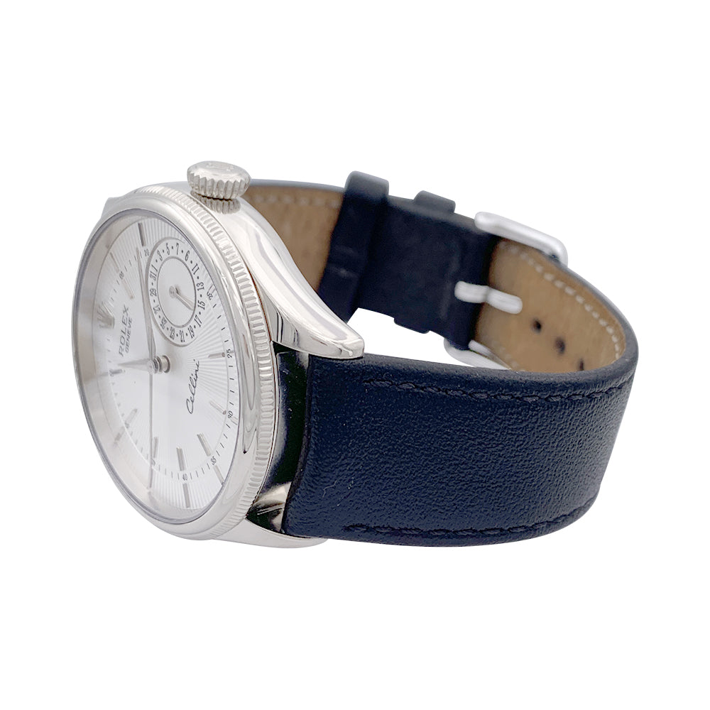 Montre Rolex, "Cellini Date", or blanc, cuir. 2