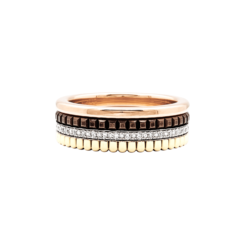 Bague Boucheron,"Quatre Classique Small", trois tons d'or, PVD marron et diamants.   3