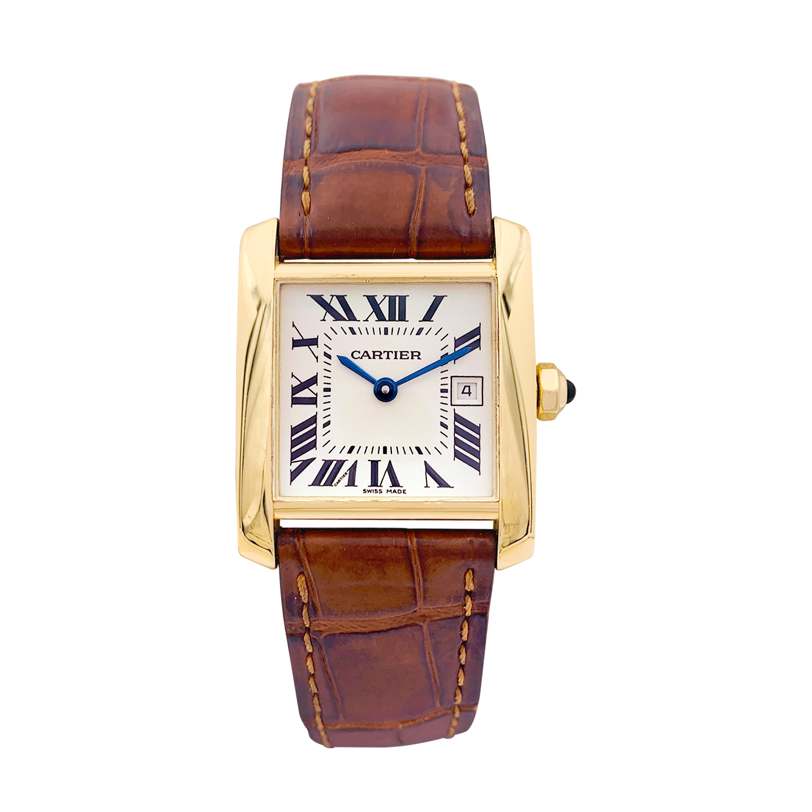 Montre Cartier, "Tank Française", or jaune, cuir. 1