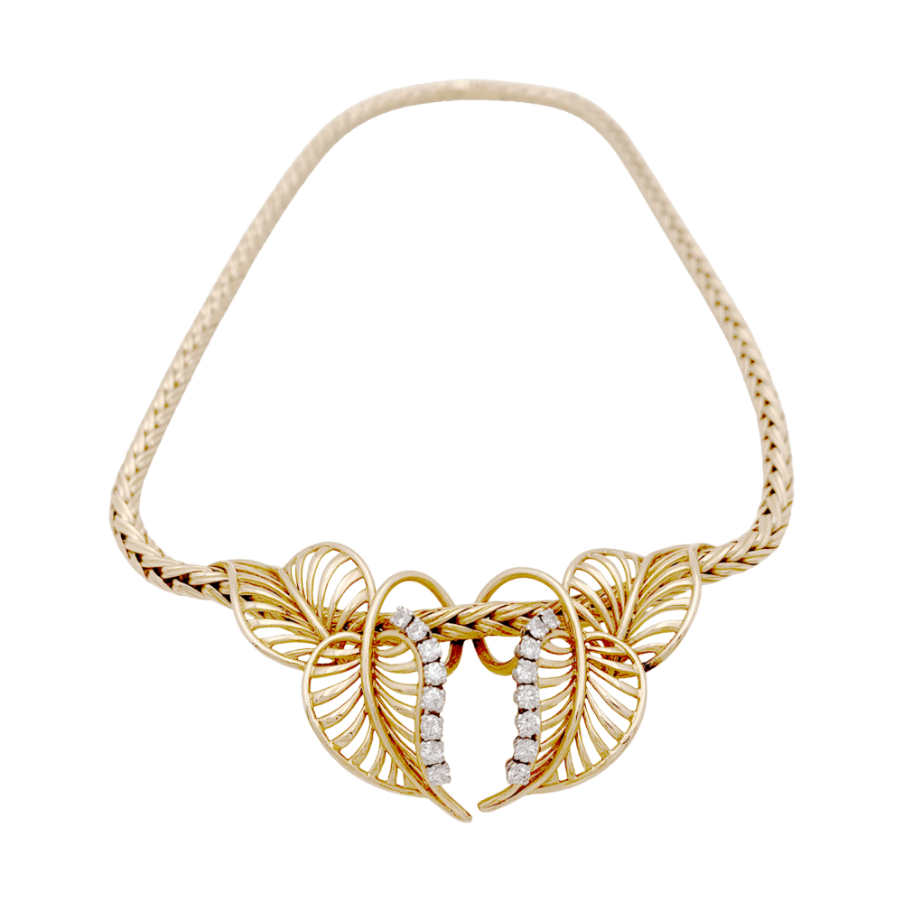 Collier "feuillages" or jaune et diamants. 1