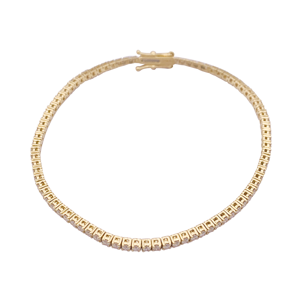 Bracelet ligne tennis or jaune, diamants. 4