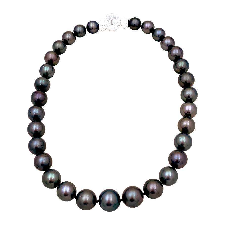 Collier perles de Tahiti, or blanc, diamants. 4
