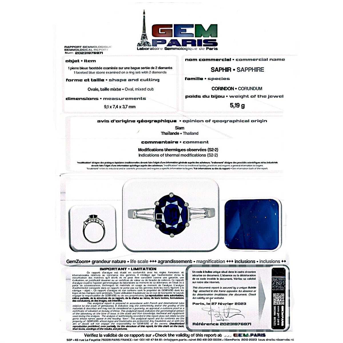 Bague saphir, platine et diamants. 9