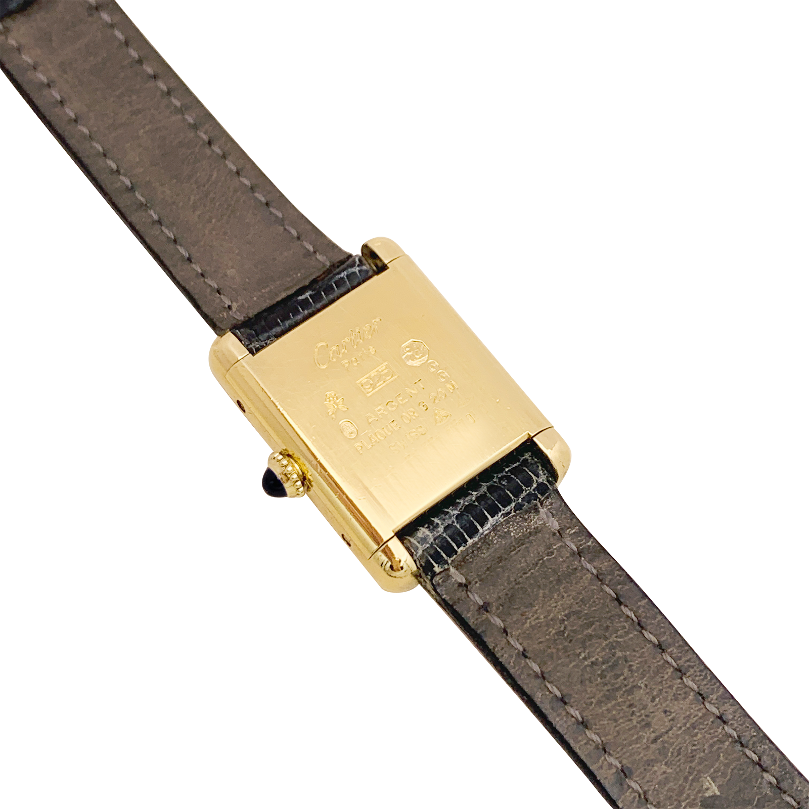 Montre Cartier "Tank Must" argent plaqué or, cadran laqué noir. 3