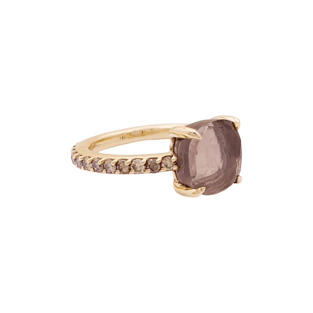 Bague Pomellato, "Baby" or rose, quartz rose et diamants bruns. 2