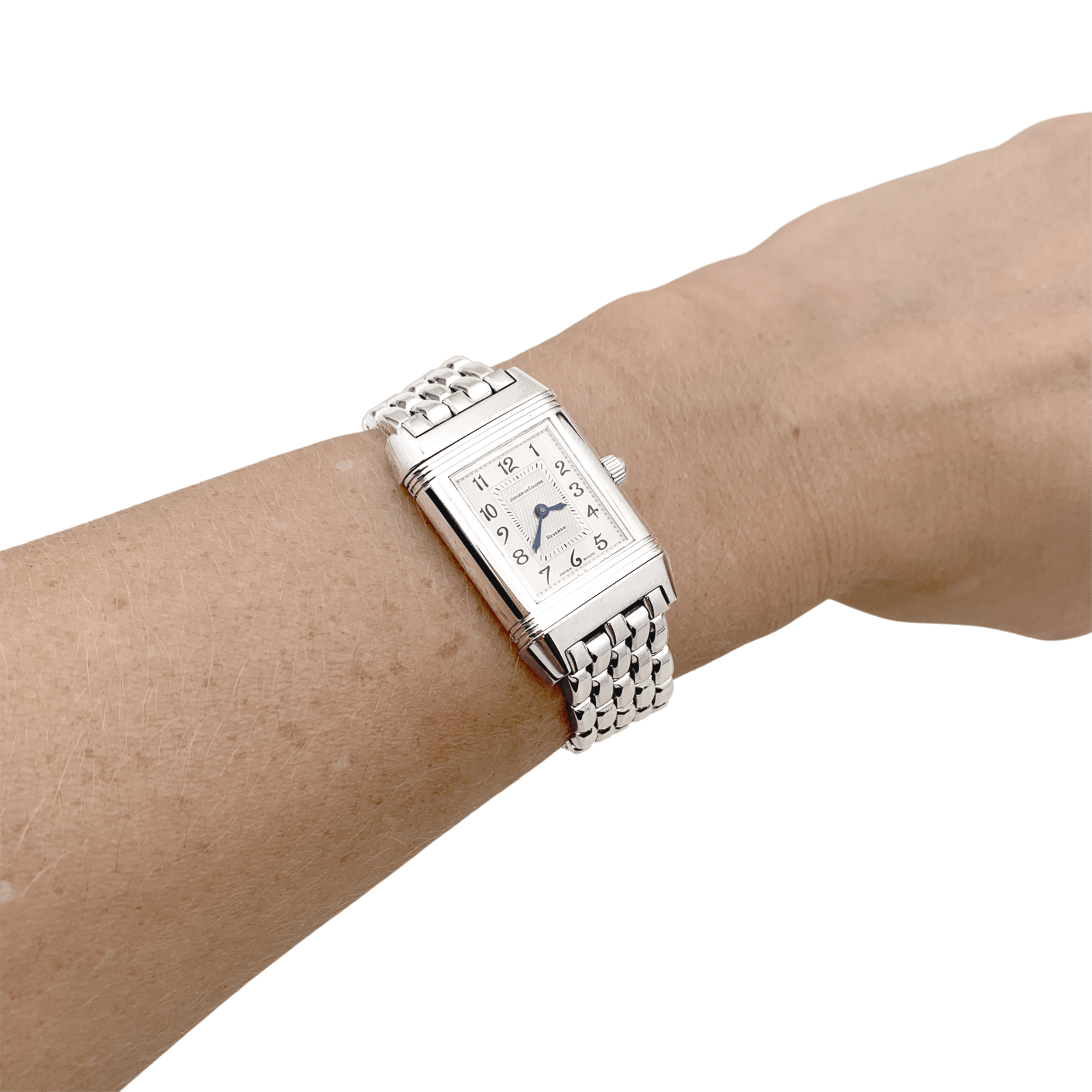 Montre Jaeger Lecoultre, "Reverso", acier et diamants.  9