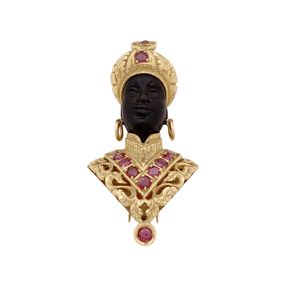 Broche G.NARDI, "Moretto", or jaune, rubis, ébène. 1
