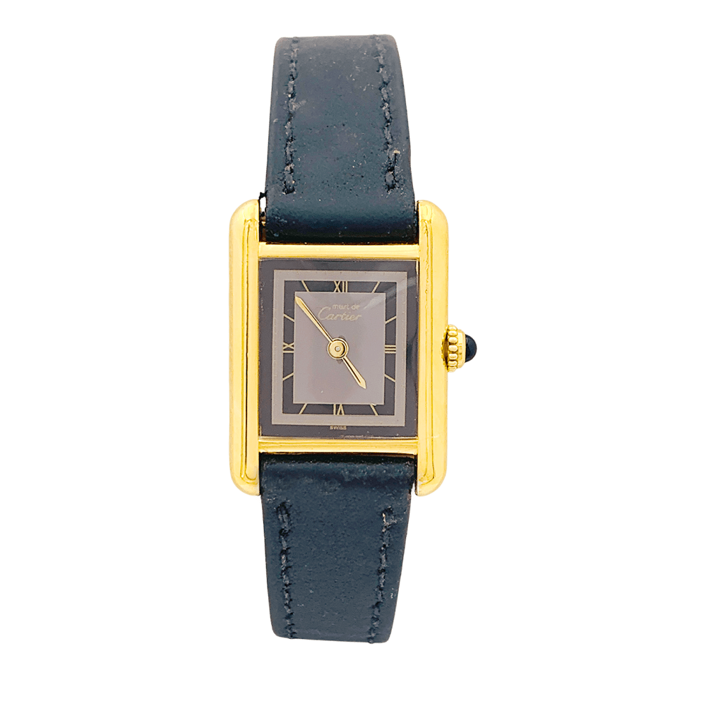 Montre Cartier, "Tank Must", argent plaqué or, cuir. 1