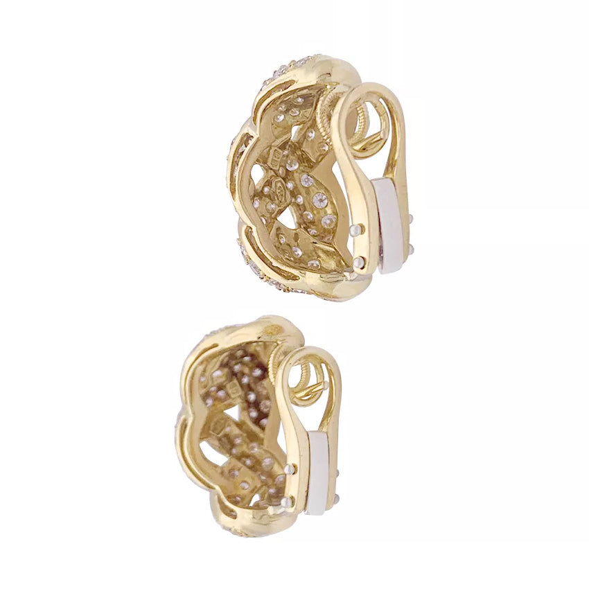 Boucles d'oreilles "Tresse" or jaune, diamants. 1