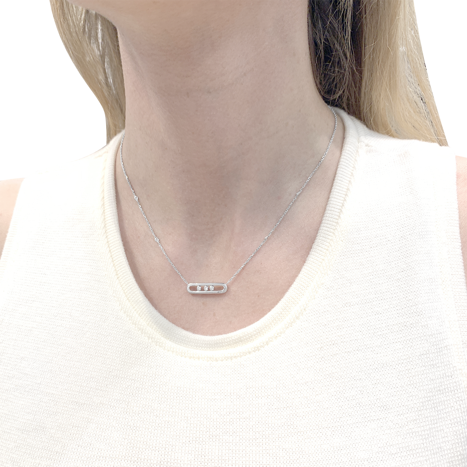 Collier-Sautoir Messika, "Baby Move", or blanc, diamants. 5