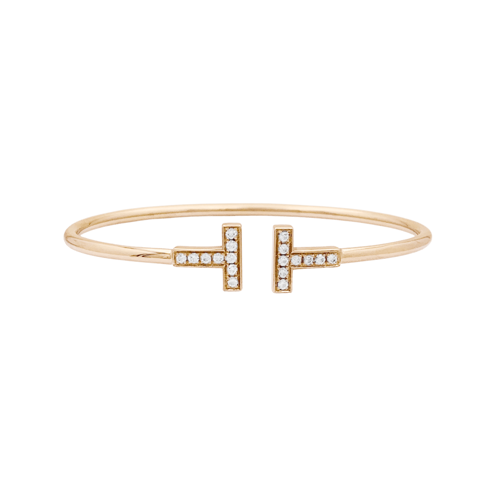 Bracelet Tiffany & Co, "Wire Tiffany T", or rose et diamants.  1