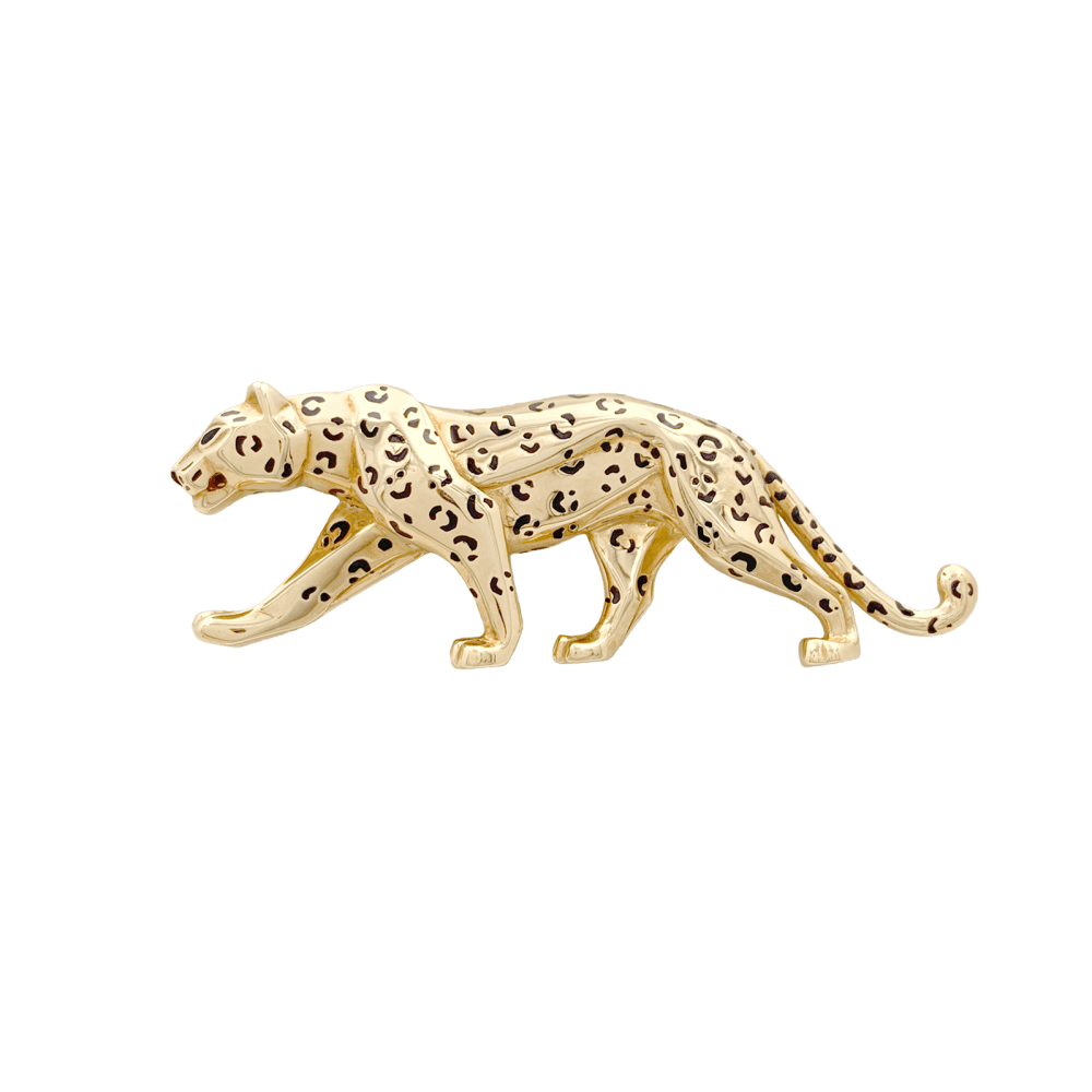Broche Cartier, "Panthère", or jaune, émail, émeraudes.  1
