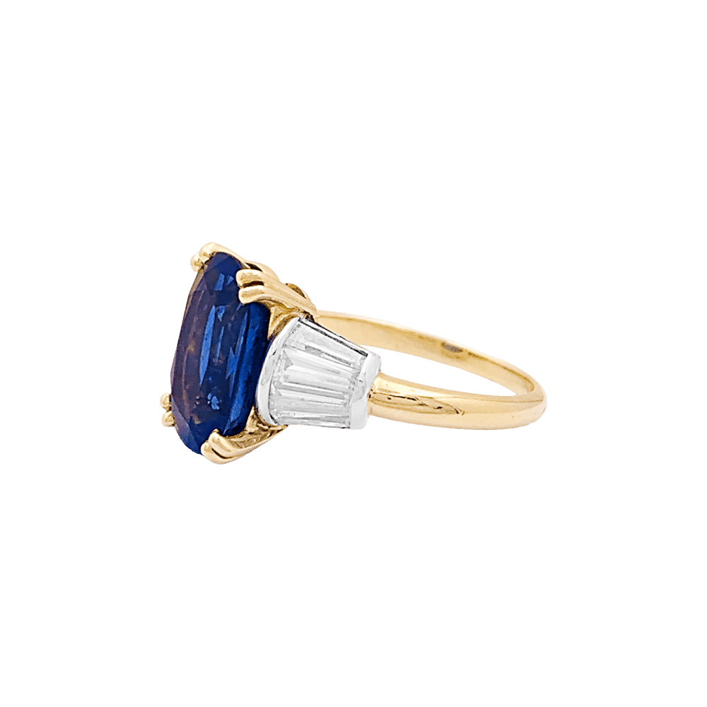 Bague saphir 5,86 cts, or jaune, platine, diamants. 2