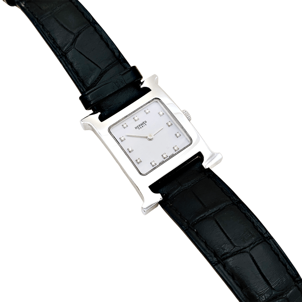 Montre Femme Hermès, "Heure H", acier, nacre et diamants. 2