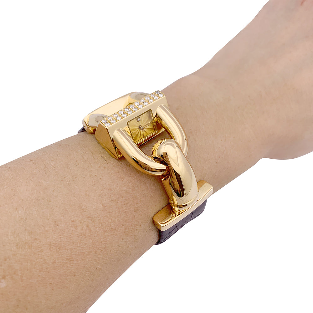 Montre Van Cleef & Arpels "Cadenas" or jaune, diamants, cuir. 7