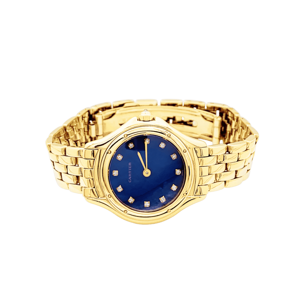 Montre Femme CARTIER, "Cougar", or jaune, index diamants.  2