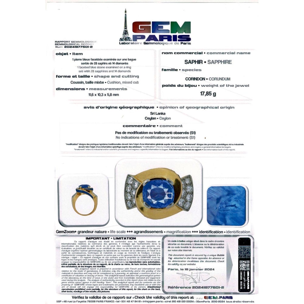 Bague Tank or rose, diamants, saphirs. 7