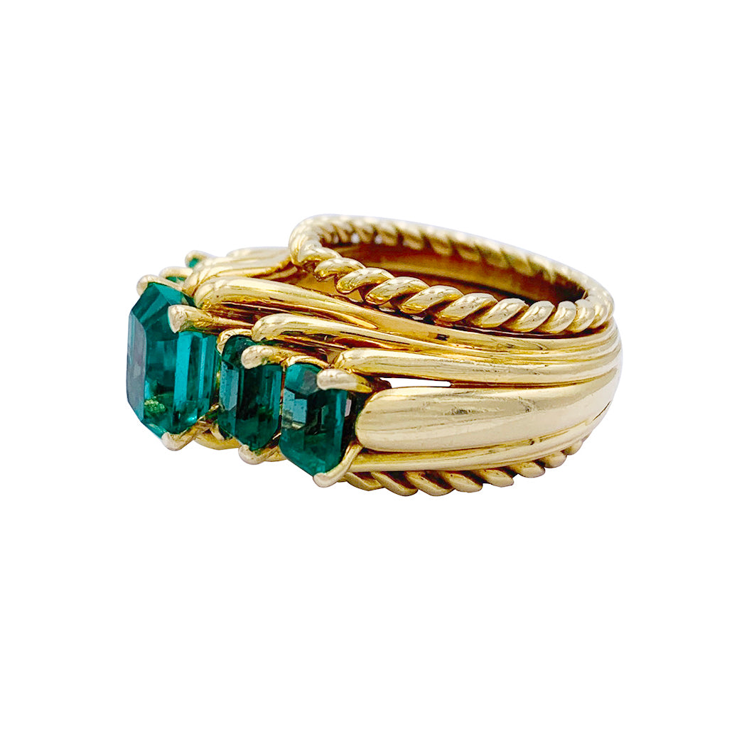 Bague vintage or jaune, émeraudes. 8