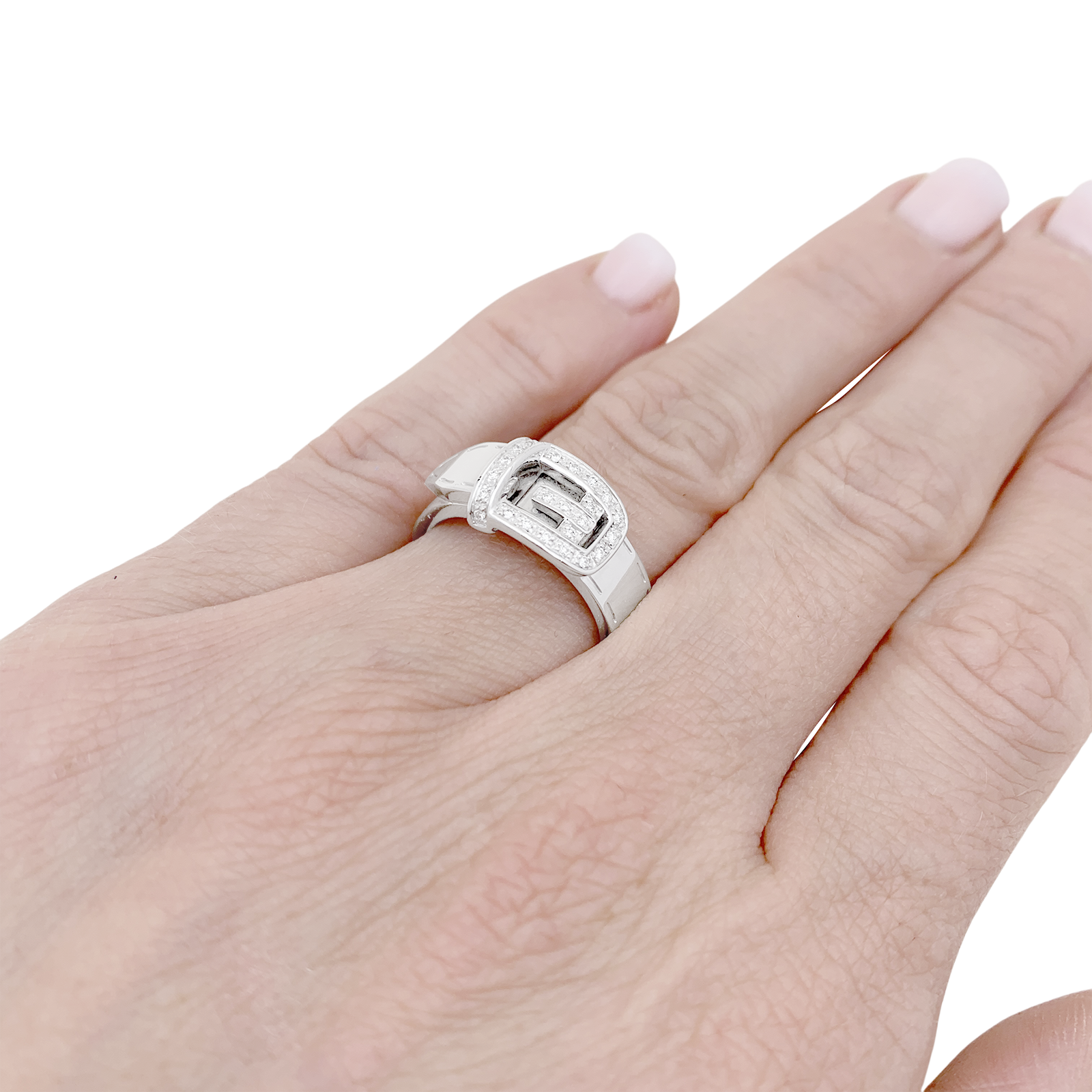 Bague Gucci "Ceinture" or blanc, diamants. 5