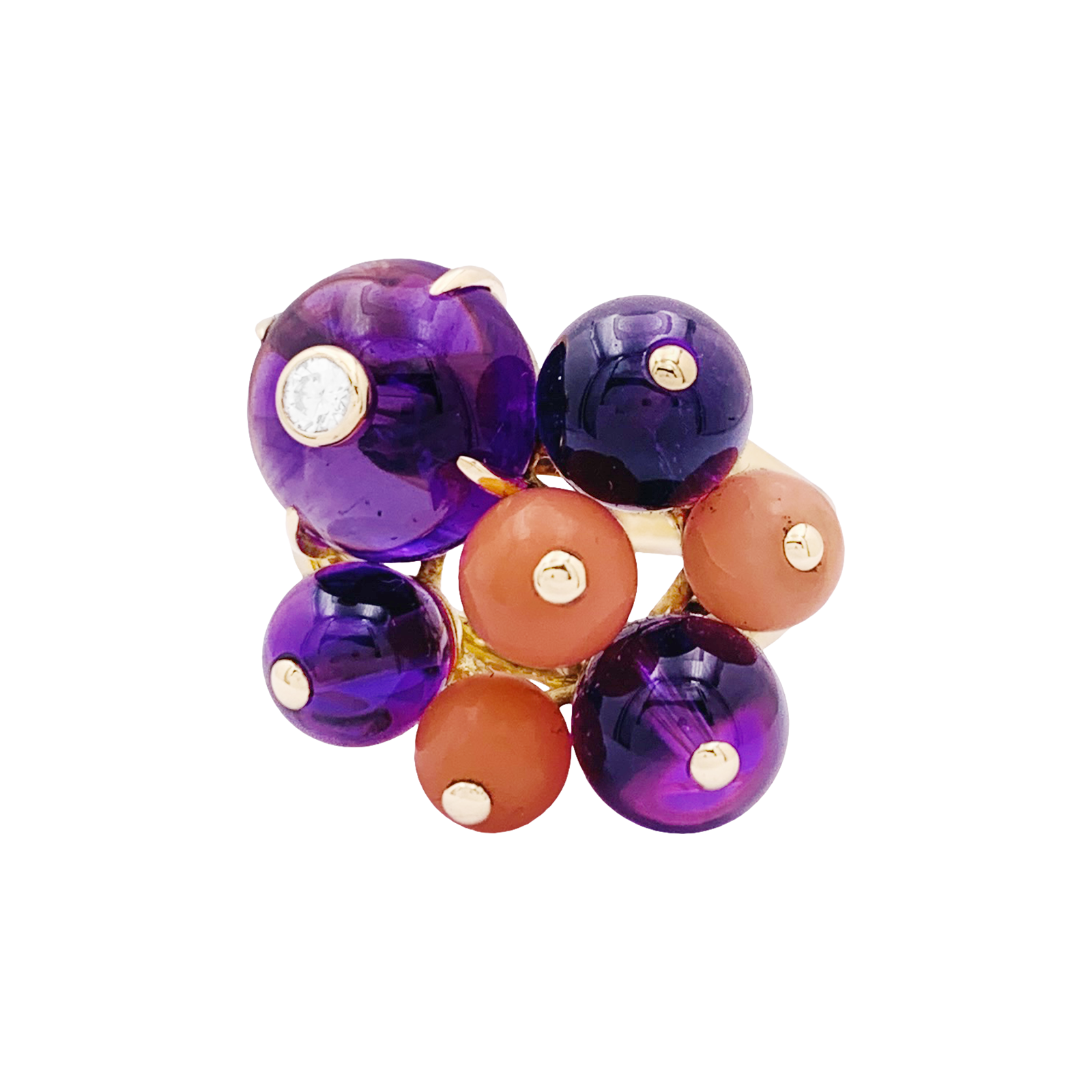 Bague Cartier, "Délices de Goa", or jaune, diamant, corail, améthystes. 3