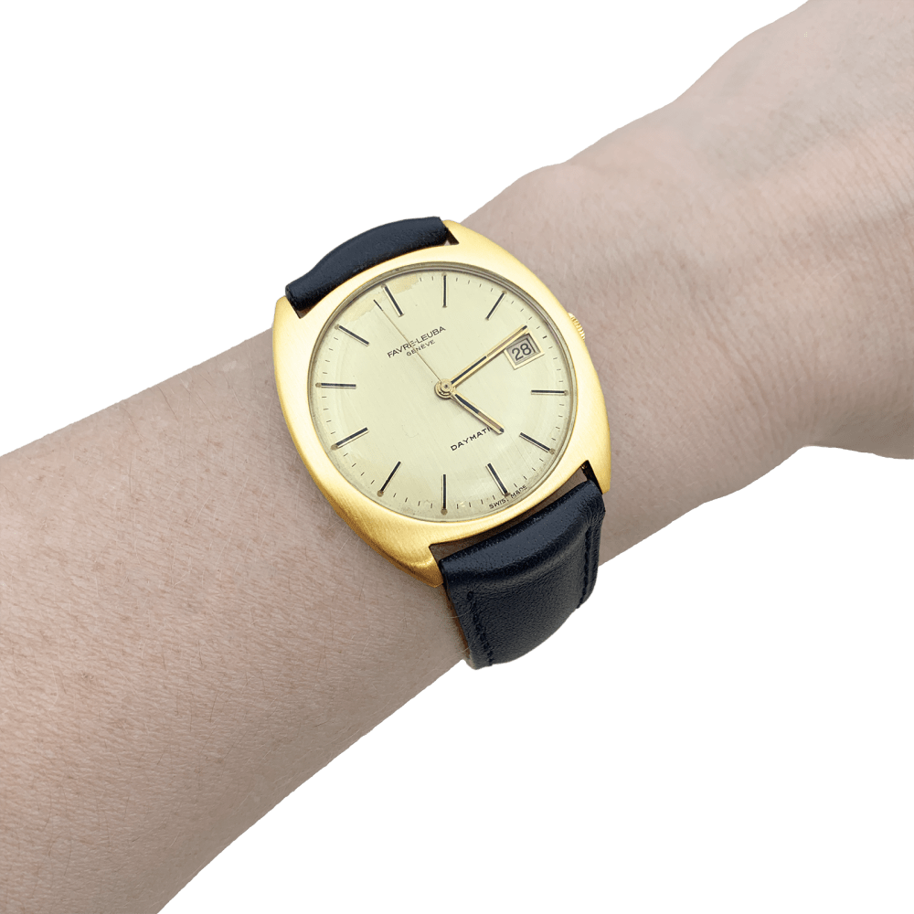 Montre Favre Leuba, or jaune, cuir.  6