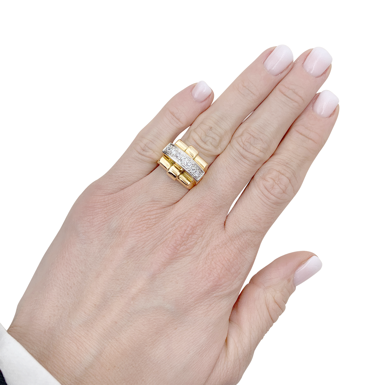 Bague Tank en or jaune, platine, diamants. 5