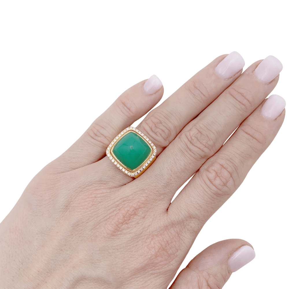 Bague FRED, "PAIN DE SUCRE", or rose 750/000, chrysoprase, diamants. 5