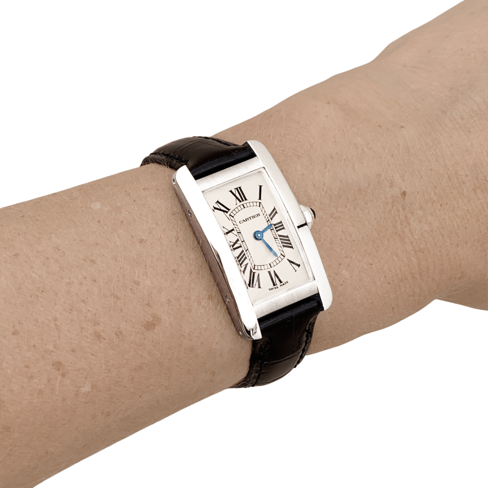 Montre Cartier, "Tank Américaine", acier, cuir.  5