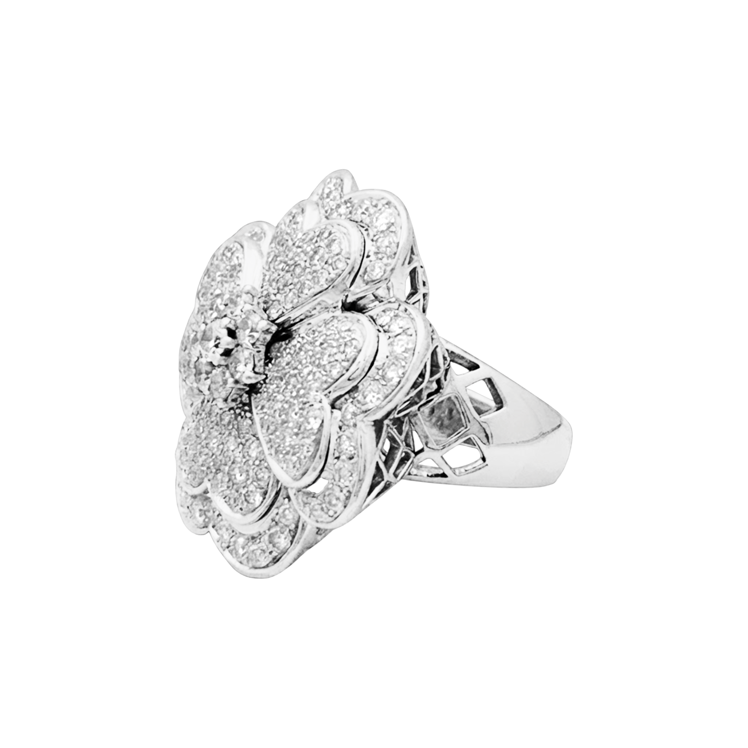 Bague « Trèfle », or blanc, diamants.  3