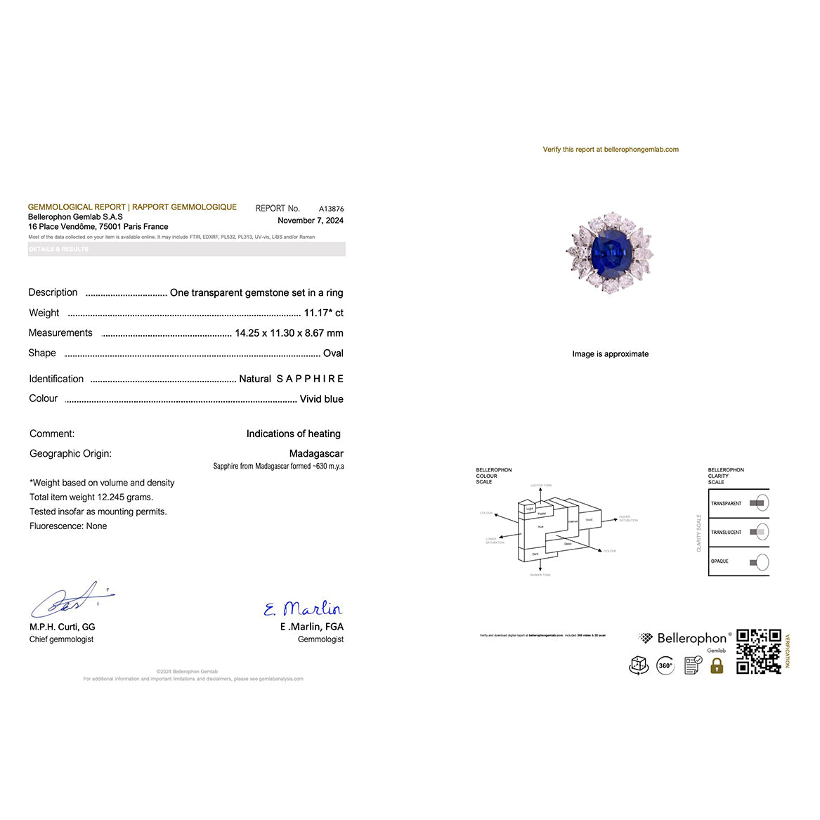 Bague or blanc, diamants, saphir. 5