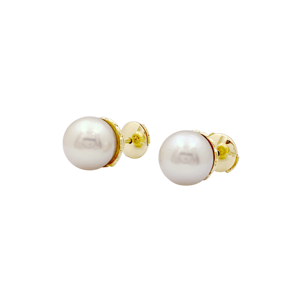 Boucles d'oreilles or jaune et perles.  2