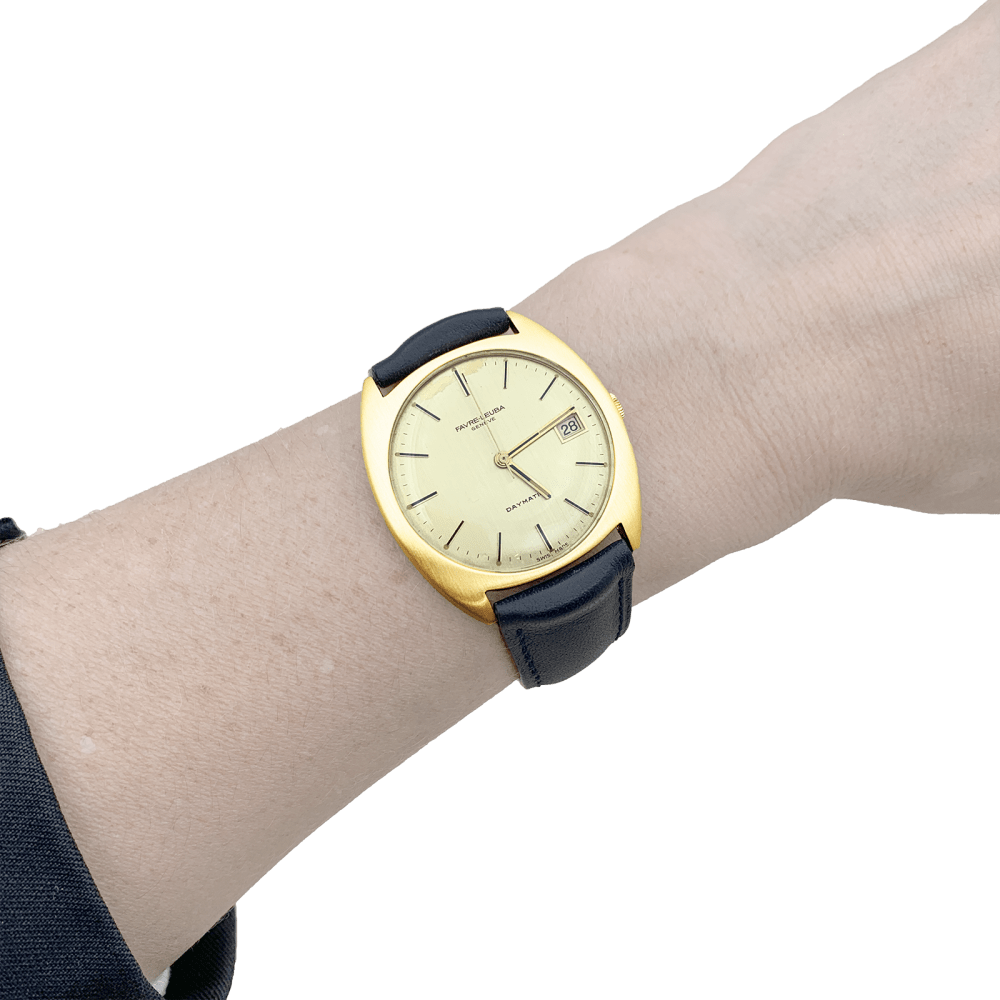 Montre Favre Leuba, or jaune, cuir.  5
