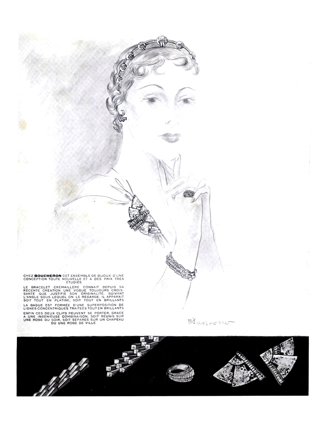 Bracelet Vintage Boucheron, "Crémaillère", platine, diamants. 8